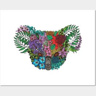 Floral Koala Color White Background Posters and Art